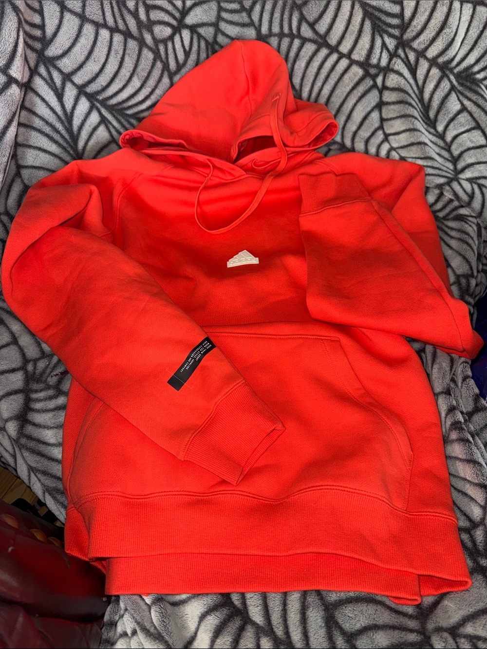 NWOT Bright Red Orange Coral Adidas Hoodie Sweatshirt Size Large